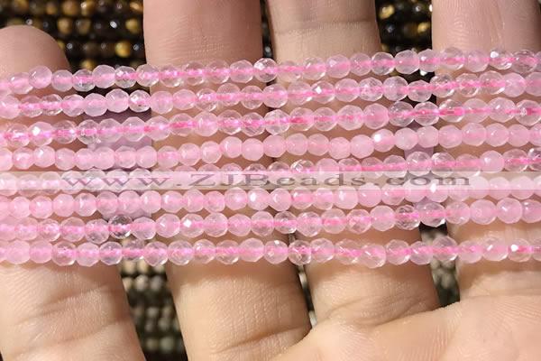 CTG1124 15.5 inches 3mm faceted round tiny rose quartz beads