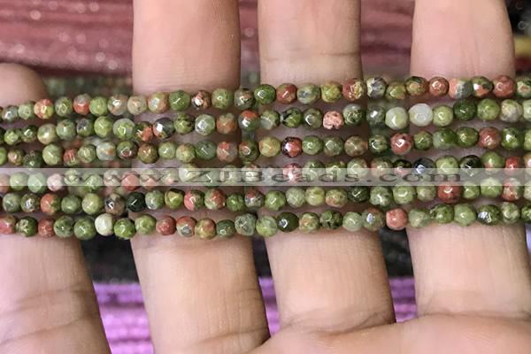 CTG1181 15.5 inches 3mm faceted round tiny unakite gemstone beads