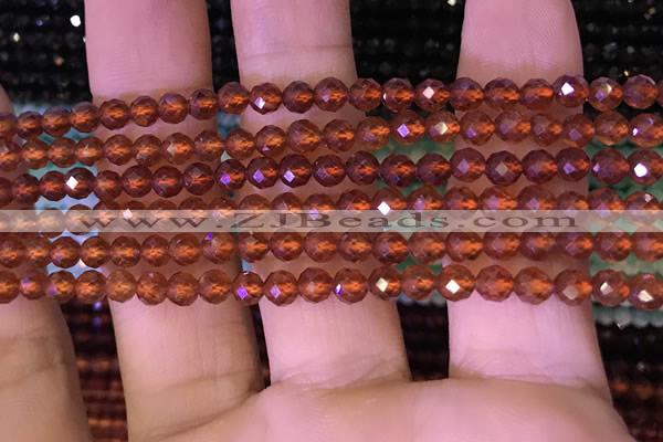 CTG1217 15.5 inches 4mm faceted round tiny orange garnet beads