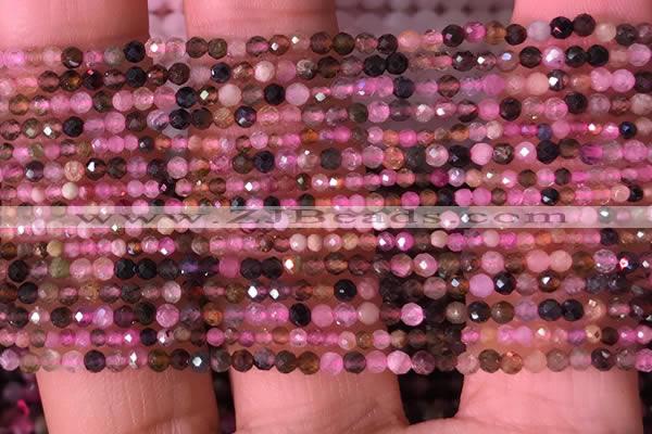CTG1436 15.5 inches 2mm faceted round tourmaline beads wholesale