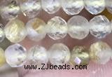 CTG1533 15.5 inches 4mm faceted round golden rutilated quartz beads