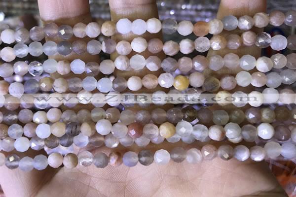 CTG1550 15.5 inches 4mm faceted round moonstone beads wholesale