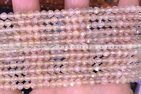 CTG1628 15.5 inches 4mm faceted round tiny golden rutilated quartz beads