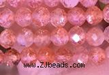 CTG1647 15.5 inches 3mm faceted round tiny strawberry quartz beads