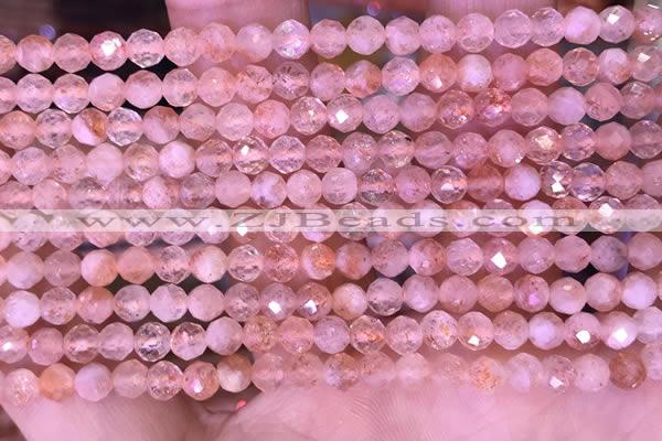 CTG1648 15.5 inches 4mm faceted round tiny strawberry quartz beads