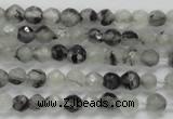 CTG208 15.5 inches 4mm faceted round tiny black rutilated quartz beads
