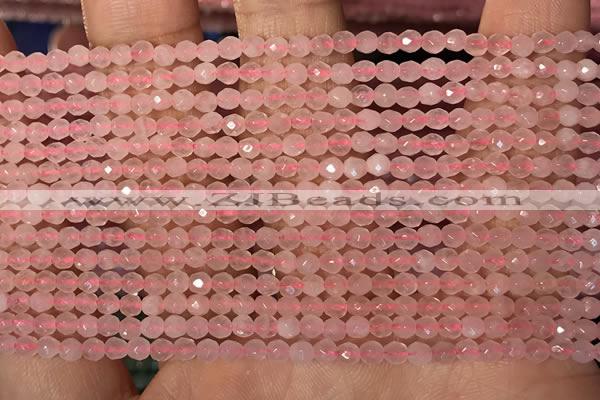 CTG2202 15 inches 2mm,3mm & 4mm faceted round rose quartz beads