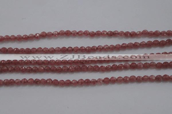 CTG223 15.5 inches 3mm faceted round tiny strawberry quartz beads