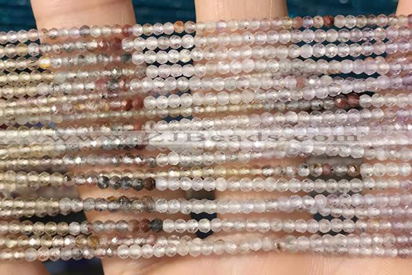 CTG2257 15 inches 2mm faceted round Multicolor rutilated quartz beads