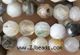 CTG2537 15.5 inches 4mm faceted round bamboo leaf agate beads