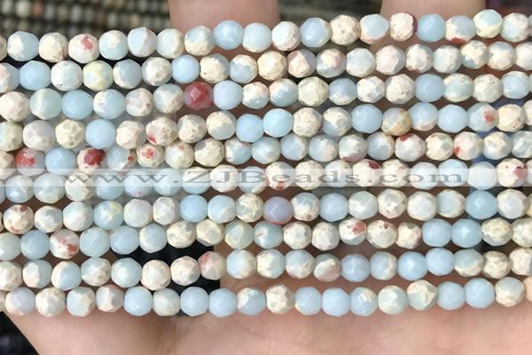 CTG3546 15.5 inches 4mm faceted round serpentine jasper beads