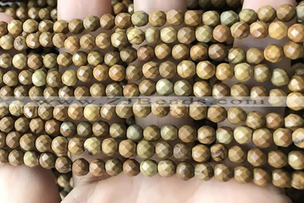 CTG3548 15.5 inches 4mm faceted round wooden jasper beads