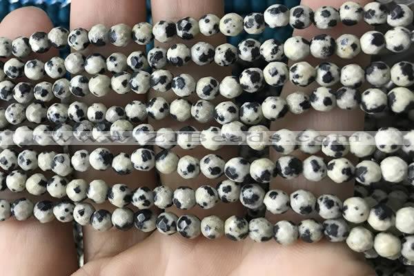 CTG3558 15.5 inches 4mm faceted round dalmatian jasper beads