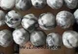 CTG3559 15.5 inches 4mm faceted round grey picture jasper beads