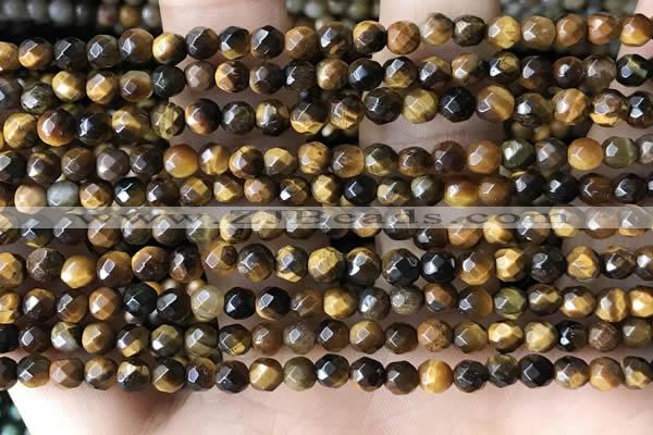 CTG3588 15.5 inches 4mm faceted round yellow tiger eye beads