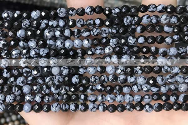 CTG3595 15.5 inches 4mm faceted round snowflake obsidian beads