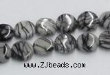 CTJ06 16 inches 10mm flat round black water jasper beads wholesale