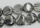 CTJ07 16 inches 14mm flat round black water jasper beads wholesale