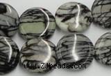 CTJ08 16 inches 18mm flat round black water jasper beads wholesale