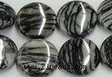 CTJ09 16 inches 20mm flat round black water jasper beads wholesale