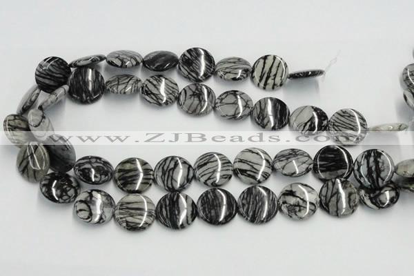CTJ09 16 inches 20mm flat round black water jasper beads wholesale