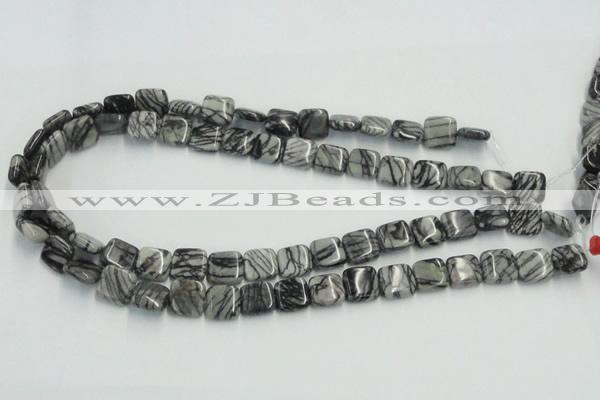 CTJ15 16 inches 12*12mm square black water jasper beads wholesale