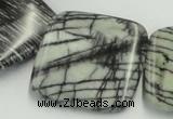 CTJ16 16 inches 35*35mm square black water jasper beads wholesale