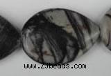 CTJ235 15.5 inches 26*35mm flat teardrop black water jasper beads