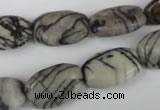 CTJ238 15.5 inches 12*18mm flat drum black water jasper beads