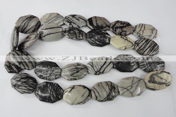 CTJ245 15.5 inches 22*30mm octagonal black water jasper beads