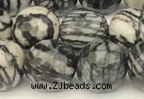 CTJ422 15 inches 10mm faceted round black water jasper beads