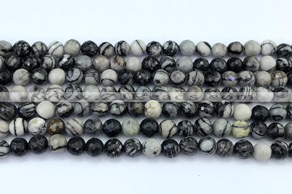 CTJ425 15 inches 6mm faceted round black water jasper beads