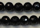 CTO110 15.5 inches 12mm faceted round natural black tourmaline beads