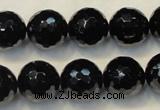 CTO111 15.5 inches 14mm faceted round natural black tourmaline beads