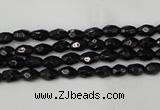 CTO115 15.5 inches 4*6mm faceted rice black tourmaline beads