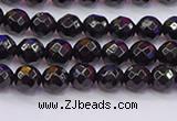 CTO135 15.5 inches 4mm faceted round black tourmaline beads