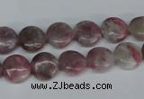 CTO202 15.5 inches 10mm flat round pink tourmaline gemstone beads