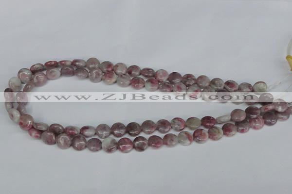 CTO202 15.5 inches 10mm flat round pink tourmaline gemstone beads