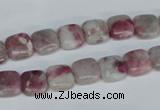 CTO206 15.5 inches 10*10mm square pink tourmaline gemstone beads