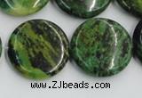 CTP09 15.5 inches 25mm flat round yellow green pine gemstone beads