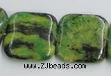 CTP12 15.5 inches 25*25mm square yellow green pine gemstone beads