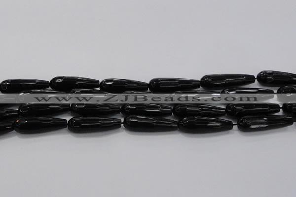 CTR145 15.5 inches 10*30mm faceted teardrop black agate beads