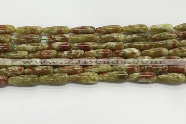 CTR152 15.5 inches 6*16mm teardrop green dragon serpentine jasper beads