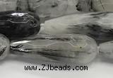 CTR156 15.5 inches 10*30mm faceted teardrop black rutilated quartz beads