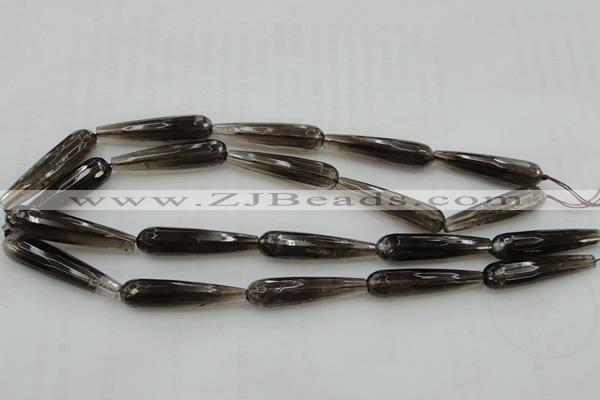 CTR42 15.5 inches 10*40mm faceted teardrop smoky quartz beads