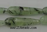 CTR43 15.5 inches 10*40mm faceted teardrop green rutilated quartz beads