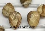 CTR669 Top drilled 10*14mm faceted briolette picture jasper beads