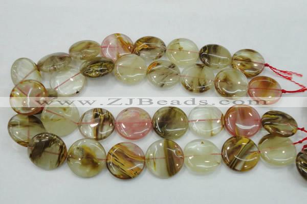 CTS50 15.5 inches 25mm flat round tigerskin glass beads wholesale