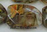 CTS54 30*40mm faceted & twisted rectangle tigerskin glass beads