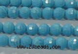 CTU2590 15.5 inches 4mm faceted round synthetic turquoise beads